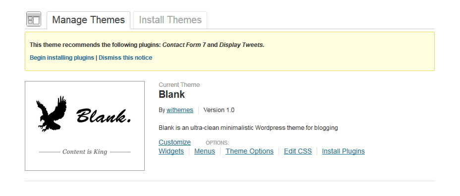 Activating the Blank theme after upload